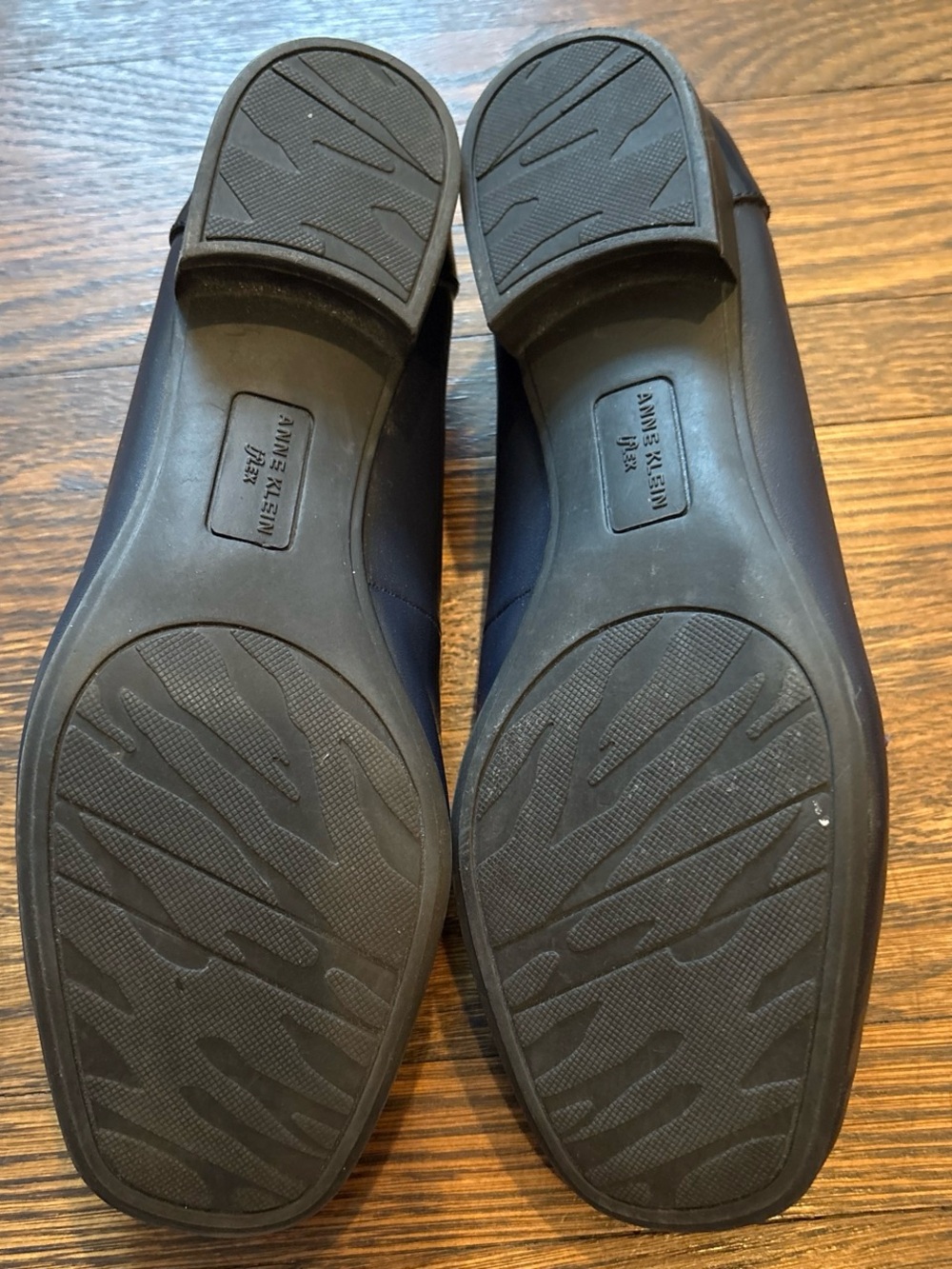 Anne Klein Navy Textured Patent-Trim Loafers - Picture 6 of 7